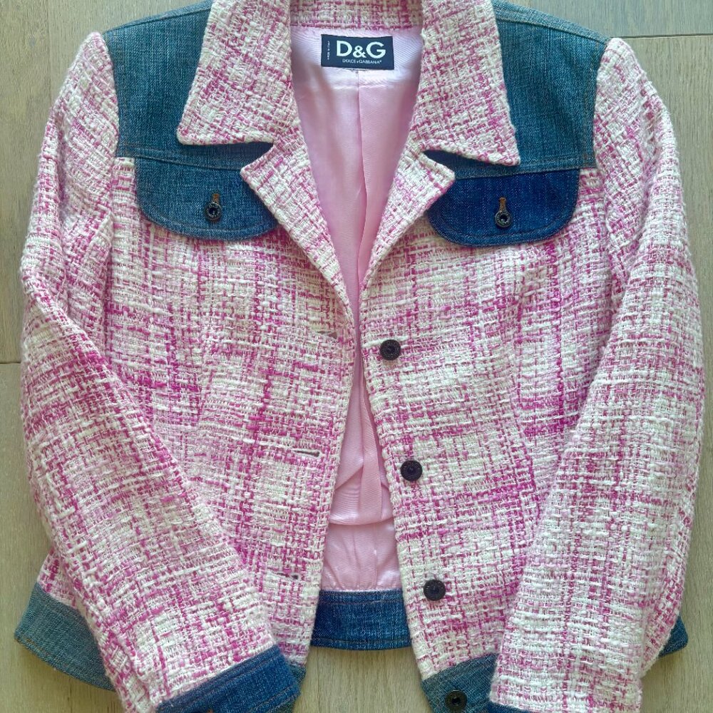 DOLCE & GABBANA Pink Tweed & Denim Fitted Jacket - Picture 5 of 5
